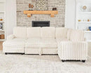 Belffin Corduroy Sleeper Sofa Bed with Storage Chaise Modular Sectional Sofa Couch with Pull Out Bed L Shaped Sectional Couches for Living Room White Couch by CozyNest Decor