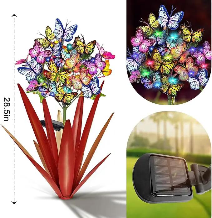 Homight Solar Metal Agave Butterfly Flower Stick Garden Sculpture - Outdoor Gift, Christmas Lights - Swaying Butterfly Garden Lights - Solar Outdoor (3 PCS RED), photo 2 of 7