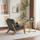Karl home Accent Chair Wide Armrest Mid-Century Lounge Chair Linen Fabric Armchair with Lumbar Pillow & Solid Wood Frame for Living Room, Bedroom, Balcony, Gray by CozyNest Decor