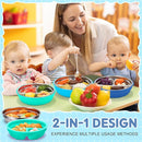 Nuogo 3 Pcs Stainless Steel Baby Suction Plates with Removable Silicone Shell 2-in-1 Metal Toddler Bowl Divided for Picky Eaters Kid Feeding Led Weaning Supply, Dishwasher Safe (Blue Series) by TinyTreasures Baby Boutique