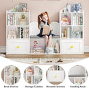 Kids Bookshelf with Reading Nook, Kids Bookcase with Soft Cushion Seat, 2 Wheels Drawers and 8 Storage Cubbies, Toy Storage Organizer for Kid's Room Playroom, Bedroom, School, White by CozyNest Decor