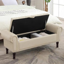 51" Storage Ottoman Bench for Bedroom, Full Queen Storage Bench with Button, Upholstered Bedroom Bench with Rolled Arms for Living Room, Storage Room, Entryway, Beige+Brown Legs by CozyNest Decor