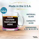 Custom Libbey Clear Glass Coffee Mugs 13 oz. Set of 100, Personalized Bulk Pack - Perfect for Coffee, Tea, Espresso, Hot Cocoa, Other Beverages - Pink Bottom by TinyTreasures Baby Boutique