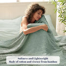 PHF Cooling Waffle Blanket Queen Size, Lightweight 60% Rayon Derived from Bamboo & 40% Cotton Breathable Blanket for Hot Sleepers, Soft and Luxury for Bed Couch and Sofa, 90"x90", Sage Green by CozyNest Decor