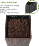 LEWIS&WAYNE Large Square Planter Box Handmade Wicker Tall Planters for Outdoor Plants with Removable Liners Modern Planter for Indoor Outdoor Garden Patio Front Porch - Brown, 17''x17''x18'' by GreenHaven Gardens