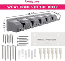 Berry Ave Broom Holder Wall Mount and Garden Tool Organizer, Closet Storage, Kitchen Rack, Home Organization and Garage Organizer for Rake or Mop Handles Up to 1.25-Inches, Hanger Plus 6 Hooks (Grey) by CozyNest Decor