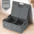 Storage Bins with Lids, Woven Storage Box Organizer Containers Decorative Baskets Cube for Clothes Bedroom Closet Office (5 Pack, Grey) by TinyTreasures Baby Boutique