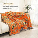 Boho Large Throw Blanket, 100% Organic Cotton Breathable Soft Bed Throw - Floral Farmhouse Decor Blanket for Sofa Couch Chair and Gift. 91" x 98"- Orange by CozyNest Decor