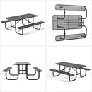 6FT Metal Picnic Tables for Outdoors, Commercial Rectangular Picnic Table and Bench Set for Outside, Patio, Garden, Backyard, Porch, Surface Mount, Black by GreenHaven Gardens