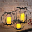 Halloween Metal Pumpkin Candle Holder, 3 Pcs Light up Black Pumpkin Lantern with LED Flickering Yellow Candle Lights Build in Timer for Thanksgiving Halloween Harvest Fall Home Decor by CozyNest Decor