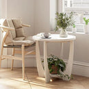 Rustic Farmhouse end Table with Storage Shelf, French Country Accent Side Table for Family, Dinning or Living Room, Small Spaces, Modern, Round, White by CozyNest Decor