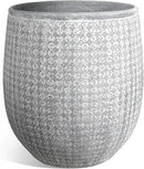 Worth Garden Large Grey Round Planter – 14.5" Dia x 17.5" H Lightweight Magnesium Oxide Cement Plant Pot with Texture – Raised Pattern Concrete Look – Drainage Hole – Indoor & Outdoor Use by CozyNest Decor