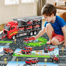Toddler Boys Toys for 3-5 Years Old, Fire Truck Vehicle Set with Play Mat and Die-Cast Toy Car, Transport Carrier Truck for Kids 3-5, Birthday Gifts Toys for 3-8+ Year Old Boys by TinyTreasures Baby Boutique