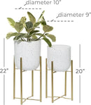 Deco 79 Metal Indoor Outdoor Planter Deep Dome Speckled Large Planter Pot with Gold Stands, Set of 2 Planters 22", 19"H, White by GreenHaven Gardens
