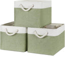 Bidtakay Large Fabric Baskets for Organizing [3-pack] Closet Organizers and Storage Baskets for Gifts Empty Foldable Nursery Baskets for Toy Storage 15 X 11 X 9.5 Inches (White&green) by TinyTreasures Baby Boutique