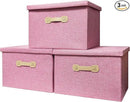 Enzk&Unity Decorative Storage Bins with Lids, Fabric Linen Foldable Storage Box with Handle Home Organizer for Shelf, Closet, Bedroom, Living Room, Office, 3 Packs, Pink by CozyNest Decor