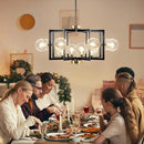 12 Light Black Farmhouse Chandelier Geometric Metal Dining Room Light Fixture Height Adjustable Black Chandeliers for Dining Room Clear Glass Farmhouse Industrial Pendant Lights for Bedroom, Entryway by CozyNest Decor