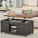 48" Farmhouse Lift Top Coffee Table with Storage Sliding Barn Door & Large Hidden Compartment, Coffee Table with Lifting Top with Wooden Lift Tabletop, Coffee Tables for Living Room, Black by CozyNest Decor