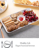 DELLING Large Serving Platter Set 12in White Rectangular Serving Plates/Salad Dish - Big Serving Trays for Parties Meat, Sushi, Dinner Plate Oven Safe Dinnerware Set of 3 by CozyNest Decor
