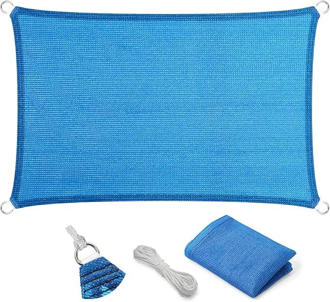 Eden's Decor Straight Flat-Edged Sun Shade Sail Rectangular 7' x 17' Blue UV-Blocking Outdoor Canopy Fabric Cloth Awning for Pergola Patio Garden Backyard Custom Size