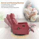 Manual Swivel Rocker Recliner Chair for Adults, Overstuffed Reclining Glider Chair for Nursing with Vibration Massage & Heat, Living Room Rocking Recliner 2-Stage backrest, Faux Leather Red by CozyNest Decor