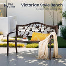 PHI VILLA Outdoor Garden Park Bench Patio 50" Metal Bench, Steel Frame Bench with Backrest and Armrests for Porch, Lawn, Balcony, Backyard and Indoor, Bronze by GreenHaven Gardens