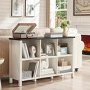 Farmhouse 6 Cube Bookshelf, Antique White & Black Wooden Storage Organizer Book Shelf, 47" Cubby Hallway Bookcase, Kids Toy Storage Cabinet, Modern Open Book Case for Living Room, Playroom by CozyNest Decor