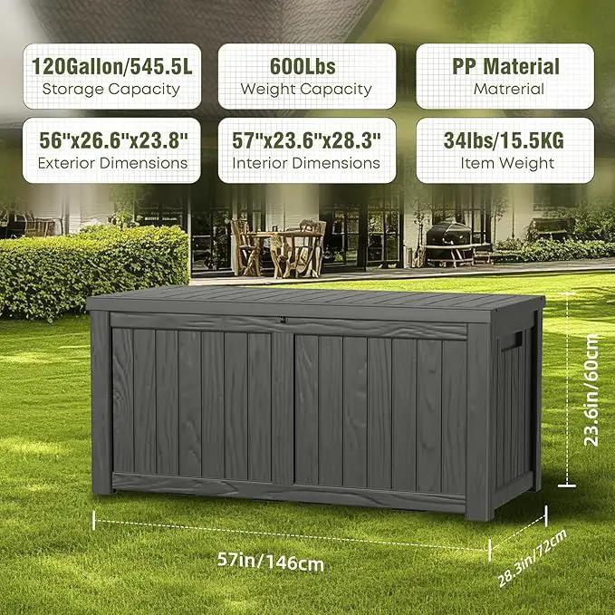 DRATO 120 Gallon Large Deck Box, Outdoor Storage Box for Patio Furniture, Patio Cushions, Gardening Tools, Pool Supplies,660lbs Weight Capacity,Waterproof Resin Storage Boxes, photo 6 of 7