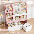 FOTOSOK 47'' Kids Bookcase and Bookshelf, Multifunctional Bookcase with 5 Storage Cubbies and 3 Movable Drawers, Toy Storager Display Stand, Toy Storage Organizer for Bedroom, Playroom, Hallway, Pink by TinyTreasures Baby Boutique