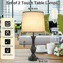 Touch Lamps for Bedrooms Set of 2, Farmhouse Table Lamp with USB C Charging Port, 3 Way Dimmable Nightstand Lamps with Linen Fabric Lampshade for Bedroom, Living Room (Pack2-Black) by CozyNest Decor