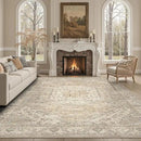 DCX Machine Washable Brown and Beige Area Rug 5x7, Non Slip Stain Resistant Vintage Floral Rug for Living Room Bedroom Nursery, Soft Low Pile Large Carpet by CozyNest Decor