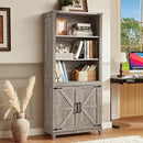 70in Tall Bookshelf 5 Tier Bookcase with Barn Doors and Adjustable Shelves, Grey Farmhouse Book Shelf with Storage Cabinet, Wood Freestanding Display Bookshelves for Bedroom, Kitchen (2PCS) by CozyNest Decor