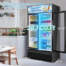 Tylza Commercial Refrigerator, Double Glass Door Display Beverage Fridge, 28.1 Cu Ft Upright Beverage Cooler Merchandiser with Replaceable Advertising Light Board, Rebound Door, Fast Cooling, Black by CozyNest Decor
