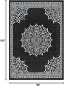 CAMILSON Outdoor Rug, 8x10 Medallion Black White Modern Area Rugs for Indoor and Outdoor Patios, Kitchen and Hallway Mats, Washable Porch Deck Outside Carpet (Medallion Black, 8 x 10) by CozyNest Decor