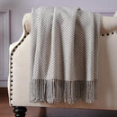CUDDLE DREAMS Silk Throw Blanket with Hand-Knotted Fringe, Natural, Soft & Breathable (Herringbone Gray) by CozyNest Decor