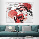 Japanese Red Geisha Tapestry Asian Cherry Blossom Traditional Kimono Folk Tapestries Home Decor for Living Room Bedroom Apartment Farmhouse Dorm 80"x60" by CozyNest Decor