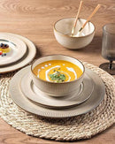 GBHOME Ceramic Dinnerware Sets,12 pcs Embossed Elegant Stoneware Plates and Bowls Sets, Housewarming Wedding Gift | Dishwasher & Microwave Safe | Dishes Set Service for 4 by CozyNest Decor
