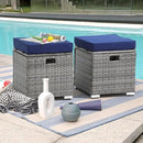 Patiorama 2 Piece Outdoor Patio Ottomans,All-Weather Grey PE Rattan Wicker Ottoman with Storage,Outdoor Footrest Footstool Seat w/Thick Cushion,Built-in Handle for Backyard Poolside Porch (Navy Blue) by CozyNest Decor