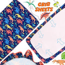 Cloele Crib Bedding Set for Boys,3 Piece Dinosaur Crib Bedding Set,Include Soft Baby Comforter,Breathable Fitted Sheet & Pillowcase,Navy Blue Nursery Baby Bedding for Boys by TinyTreasures Baby Boutique
