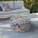 LVTXIII Indoor/Outdoor Inflatable Ottoman, D31 x H14 Inch Large Round Ottoman, All Weather Foot Rest Stool, Portable Footrest for Patio, Garden, Camping and Home - Vigour Paisley by CozyNest Decor