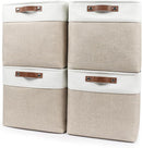 13x13 Cube Storage Bins, Collapsible Fabric Storage Box, 4 Pack Closet Baskets with Handles for Organizing, Shelf, Toys, Clothes, Home, Office, Nursery (Beige&White) by TinyTreasures Baby Boutique