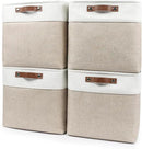 13x13 Cube Storage Bins, Collapsible Fabric Storage Box, 4 Pack Closet Baskets with Handles for Organizing, Shelf, Toys, Clothes, Home, Office, Nursery (Beige&White) by CozyNest Decor