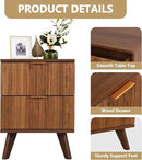 Fluted Nightstand, Mid Century Modern 2 Drawer Bedside Table for Bedroom, Small Dresser Night Stand Side End Table with Wood Fluted Drawer Storage for Bedroom Closet(Walnut) by CozyNest Decor
