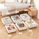 Under Bed Storage Containers With Wheels - 2 Pcs Bamboo Wood Rolling Underbed Shoe Storage Bins With Dust Bags for Clothes Blankets, Duvet Covers Snacks Toys (White) by CozyNest Decor