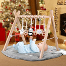 Wooden Baby Play Gym with Mat,Foldable Activity Gym for Newborns 0-12 Months,6 Hanging Sensory Toys for Infant Development,Montessori Toys for Baby Boys & Girls Shower Gift (Elephant) by TinyTreasures Baby Boutique