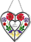 KY&BOSAM Heart Suncatcher Friend Stained Glass Hangings for Windows Real Flower Glass & Metal Maker Sun Catchers Birthday Gifts for Frined Home Party Backyard Indoor Outdoor Decor Christmas Ornament by GreenHaven Gardens