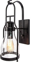 Muskoka Lifestyle Products Rustic Wall Light Lantern with Retro Industrial loft Lantern Look in Rubbed Bronze Powder Coat Finish with Wine Bottle Pioneer jug Glass by CozyNest Decor