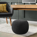 Casafield Round Pouf Ottoman, Black - 20" Diameter x 14.5" High Cotton Knit Foot Stool - Boho Floor Pouffe for Living Room, Bedroom, Home Office by CozyNest Decor