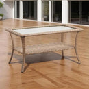 Patio Tables Outdoor Coffee Table - Wicker Rattan Coffee Tables with 2-Tier Storage Shelf Glass Top for Outside Proch Deck Balcony Garden Rectangle Yellow by GreenHaven Gardens