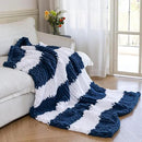 Chunky Knit Blanket - Luxury Soft Cozy 50 * 60 Throw Blanket,100% Woven Blanket Rope Knot Throw Blanket for Couch, Sofa, Home Decor, Gift - Machine Washable（White/Deep Blue） by CozyNest Decor
